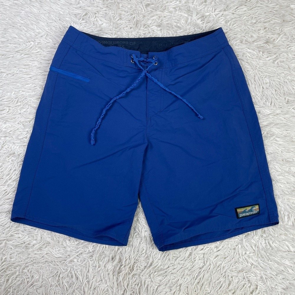Patagonia‎ Shorts Mens 30 Blue Wavefarer Boardshorts 19" Zipped Pocket Surf Swim